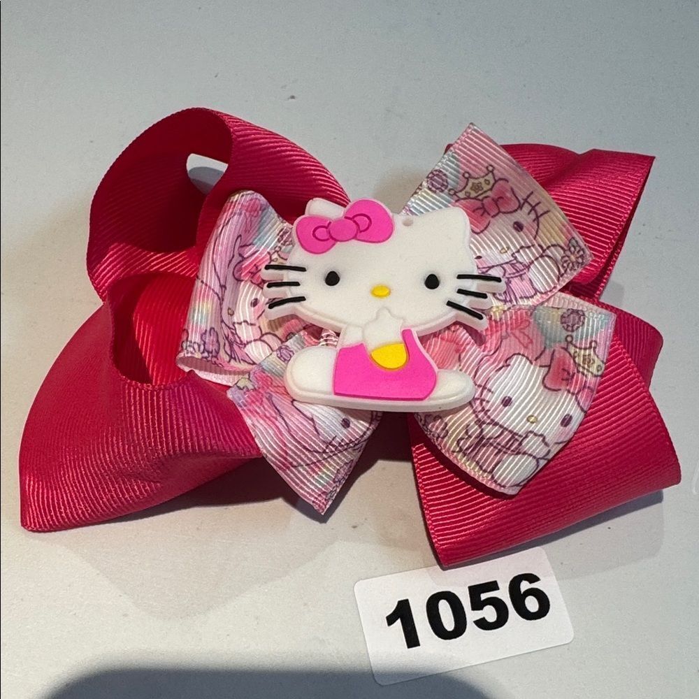 1056 Hot Pink Color‎ Hello Kitty Hair Bow Alligator Clip